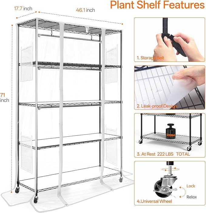 Bstrip Indoor Greenhouse with Grow Light, Plant Shelf with 4 Pack T8 Full - Image 9