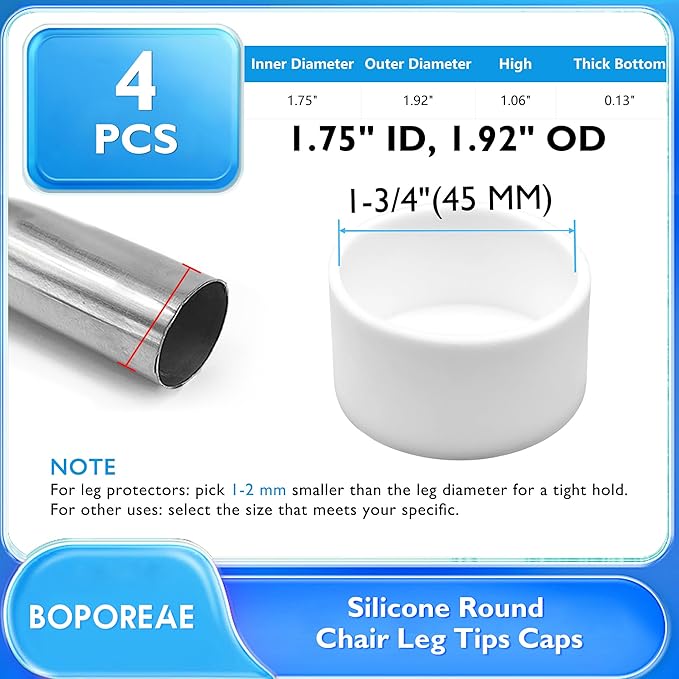 4 Pcs 1-3/4" Round Chair Leg Tips Caps, Silicone Rubber Furniture Leg Floor - Image 9