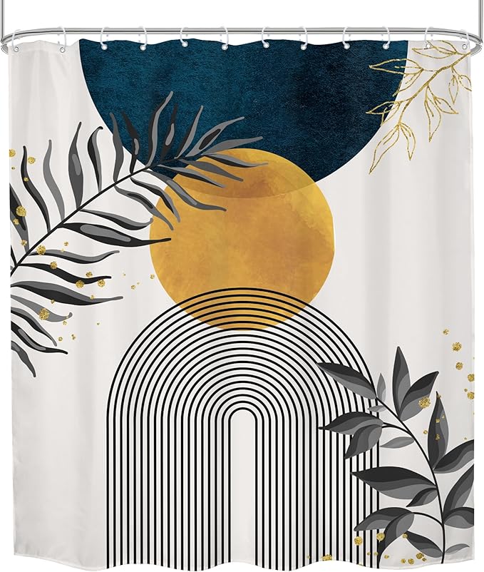 Navy Blue Boho Shower Curtain 60Wx72H Modern Bohemian Mid Century Abstract Gold - Image 8