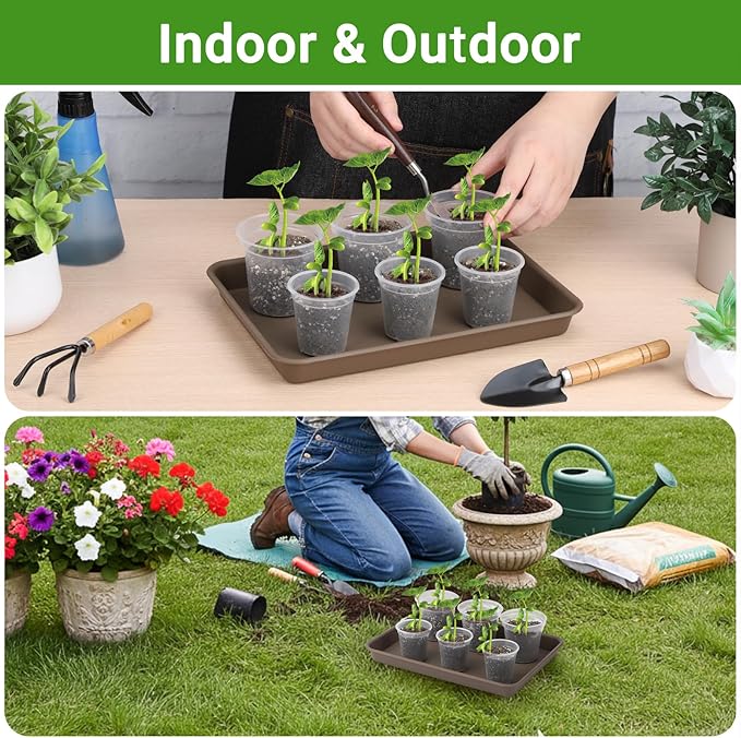 GREANER Brown Plant Saucers for Indoors, 11 Inch Heavy Duty Seedling Starter - Image 7