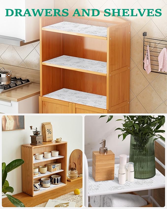 Floral Drawer Liner for Kitchen Cabinets Non-Adhesive Shelf Liner Non-Slip - Image 7