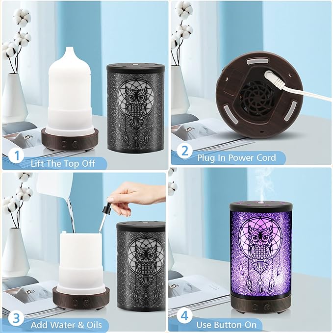 Owl Essential Oil Diffuser, Daroma 100ml Metal Aromatherapy Ultrasonic Cool - Image 7