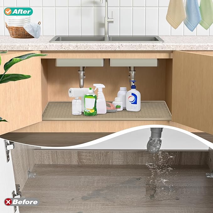 Waterproof Under Sink Mat 22" x 19", Silicone Cabinet Liner, Rubber Protector - Image 6
