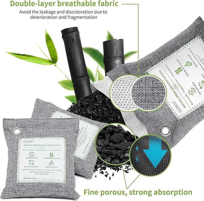CLEVAST Bamboo Charcoal Air Purifying Bags -, Removes Odors and Moisture - Image 7