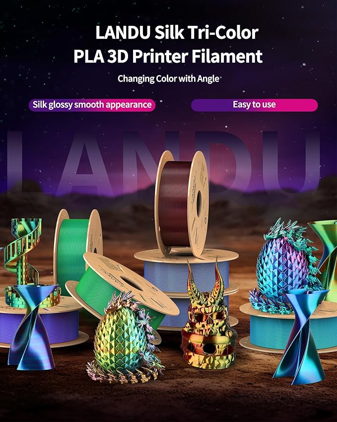LANDU Silk Tri-Color PLA Filament 1.75mm 1Kg, Triple Color Silk PLA Filament - Image 7