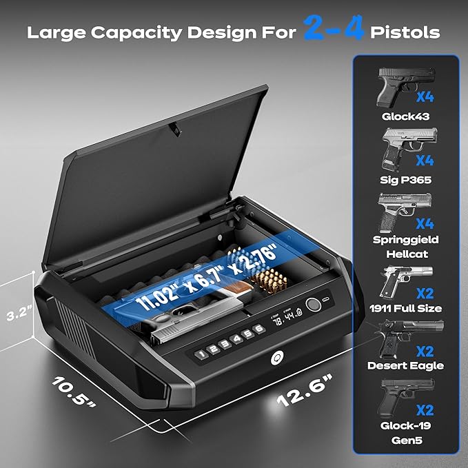 Gun Safe with LCD Display, ≤0.1s Quick Access Handgun Safe - Image 7