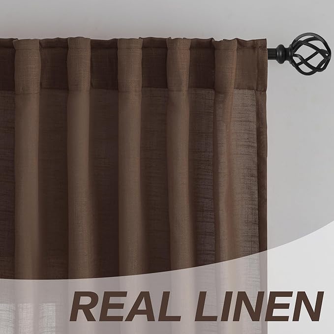 DONREN Cocoa Brown Back Tab Curtains 132 Inches Extra Long Ceiling to Floor - Image 7