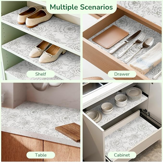 Floral Drawer and Shelf Liner for Kitchen, Non-Slip Non-Adhesive Cabinet Liners - Image 8