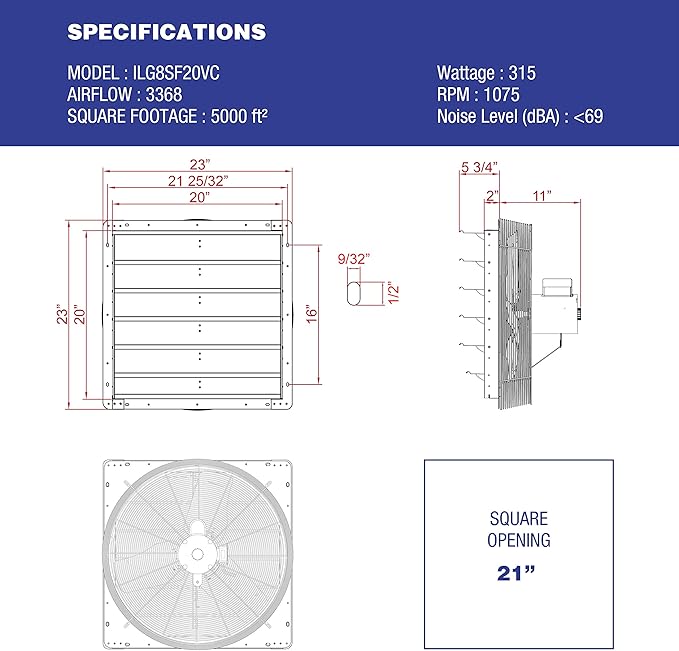 iLIVING 20" Shutter Exhaust Fan - Image 4