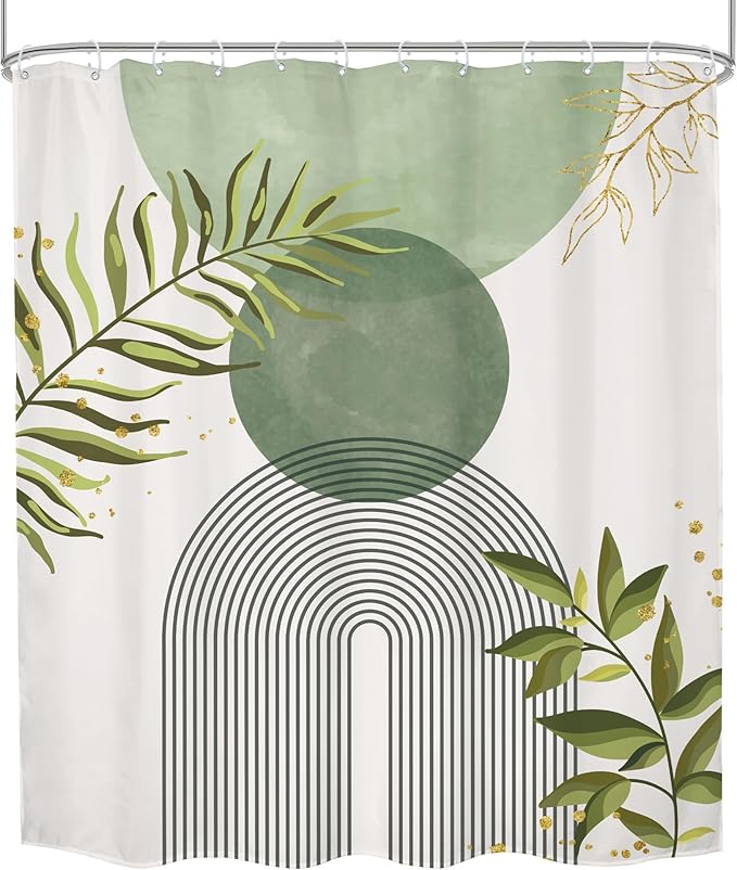 Sage Green Boho Shower Curtain 60Wx72H Modern Bohemian Abstract Leaves Olive - Image 8