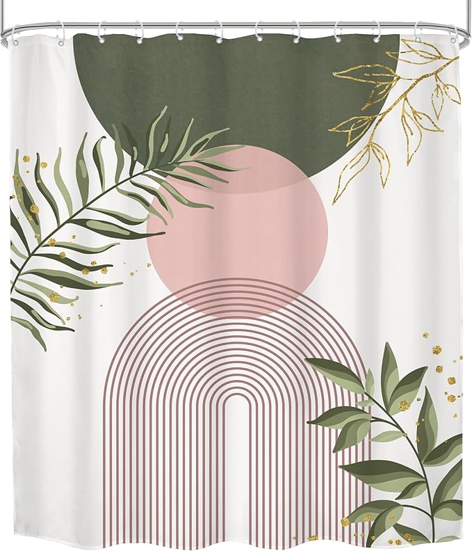 Pink Green Boho Shower Curtain 72Wx84H Extra Long Bohemian Mid Century Modern - Image 8