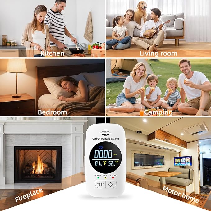 Carbon Monoxide Detector with Loud Voice Alarm, 3-in-1 CO Gas Monitor with - Image 6