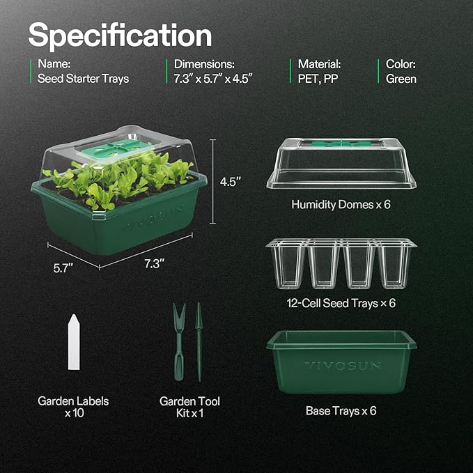 VIVOSUN 6-Pack Seed Starter Trays, 72-Cell Seed Starter Kit - Image 9