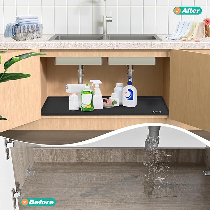 Waterproof Under Sink Mat 22" x 19", Silicone Cabinet Liner, Rubber Protector - Image 6