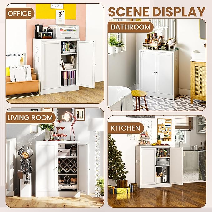 Metal Pantry Cabinet with 2 Adjustable Shelves, Small Kitchen Cupboard Storage - Image 7