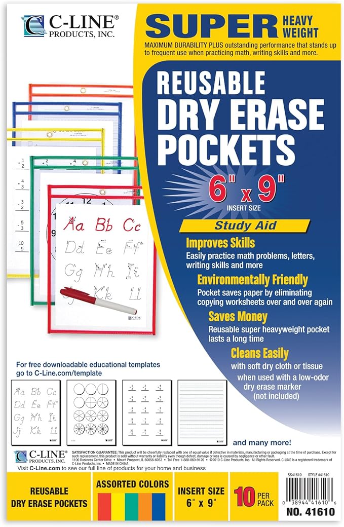 C-Line Reusable Dry Erase Pockets, 6 x 9 Inches, 10 Pockets per Pack - Image 3