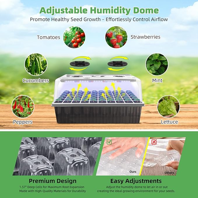 Indoor Seed Starting Kit with 60-Cell Self-Watering Tray, LED Grow Light - Image 8