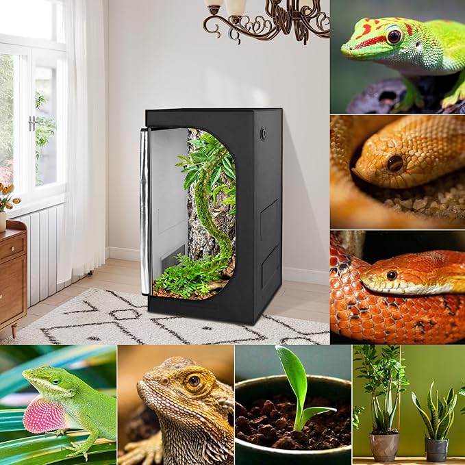 REPTIZOO 120 Gallon Reptile Tent Habitat 24"x24"x48" High Reflective Reptile - Image 9