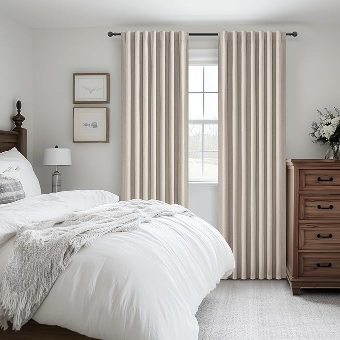 Grey Flax Curtains 92 inch Length 2 Panels Set, Hook Belt&Rod Pocket White - Image 8