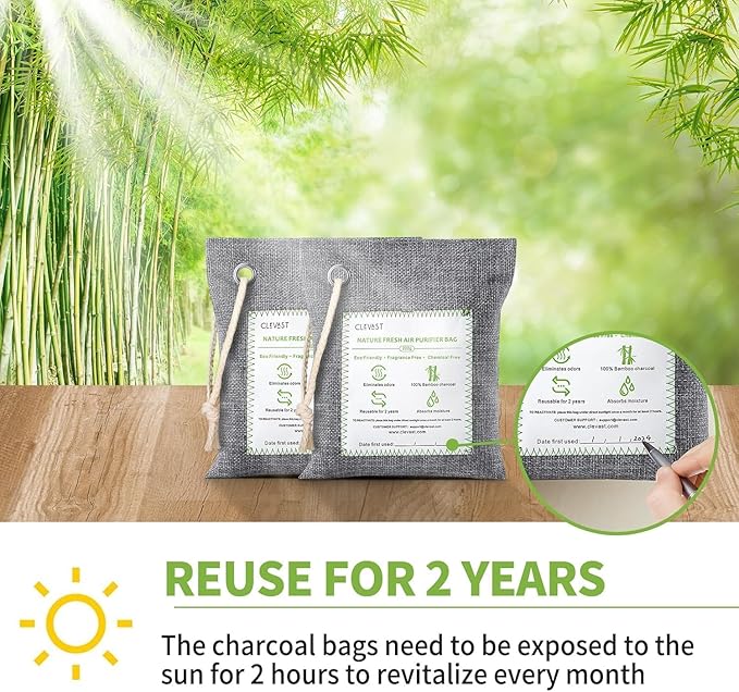 CLEVAST 14 Pack Activated Bamboo Charcoal Air Purifying Bags, Natural Fresh - Image 7