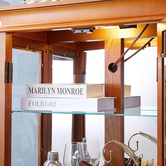 Glass Curio Cabinet with Lights & Adjustable Shelves, Corner Cabinet - Image 8