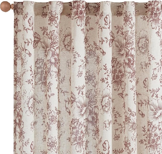 jinchan Linen Blend Curtain Floral Curtains - Image 7