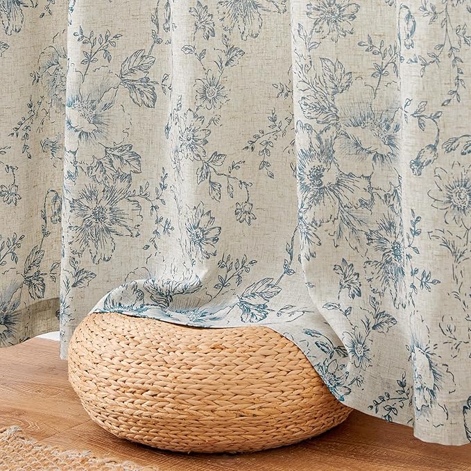 jinchan Lined Linen Blend Curtain Floral Curtains - Image 9