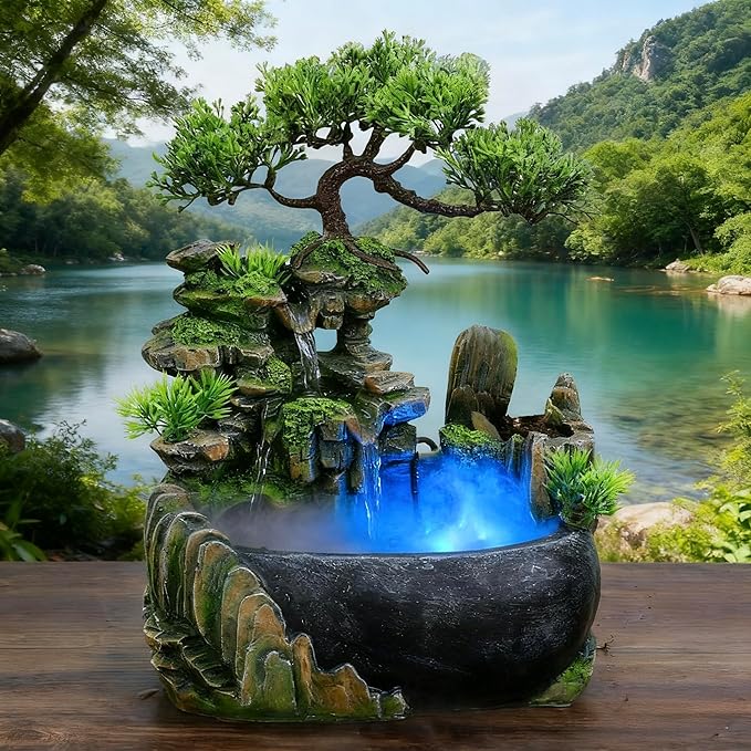Tabletop Rockery Fountain Indoor Waterfall Bonsai Desktop Mini Rockery Water - Image 9
