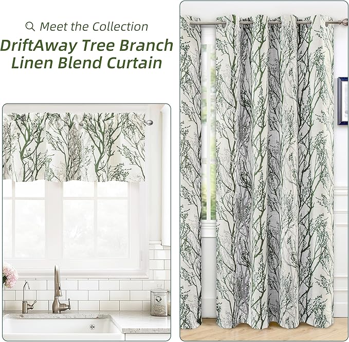 DriftAway Linen Printed Blackout Curtains Tree Branch Pattern Double Layer 90 - Image 9