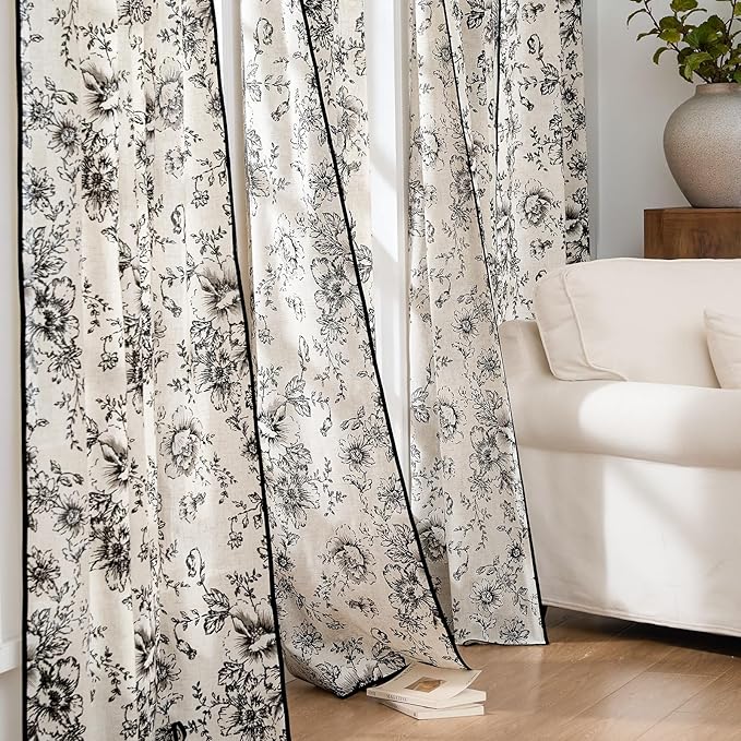 JINCHAN Linen Blend Floral Curtains French Country Curtain - Image 8