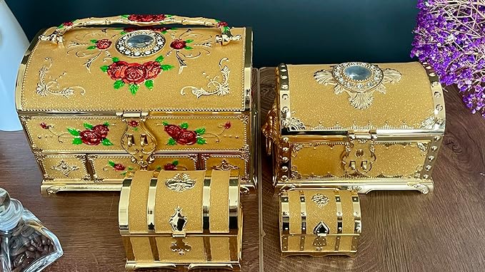 Retro Jewelry Box Arched Vintage Rectangular Metal Chest Necklace Ring Earrings - Image 6