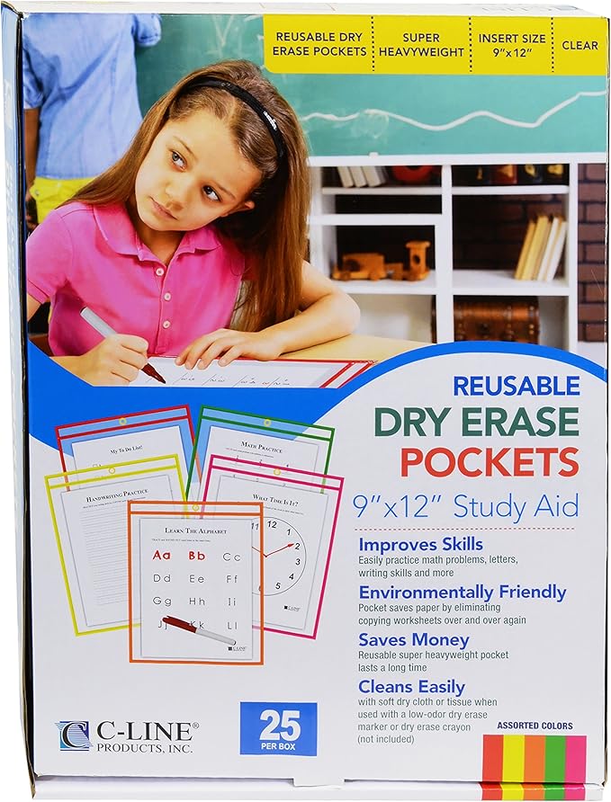 C-Line Reusable Dry Erase Pockets, 9 x 12 Inches, 25 Pockets per Pack - Image 3