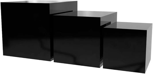 6 Pack Acrylic Display Riser Boxes 3 Piece No Lid Black Retail Product Riser by MarketingHolders