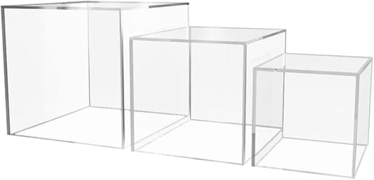 3 Piece Display Boxes Clear Acrylic Four Five Six Inch Pedestal Bins Open by MarketingHolders