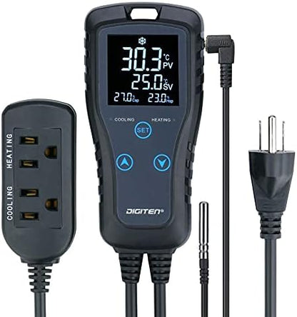 DIGITEN DTC102 Temperature Controller Outlet 2-Stage Plug in Thermostat Digital by DIGITEN