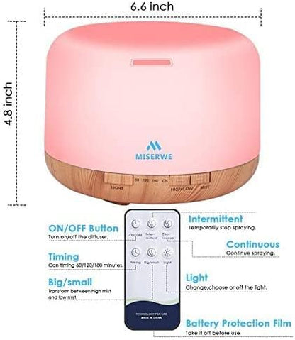 500ml Diffuser with Remote Control Waterless Automatic Shut Off Essential Oil - Image 2