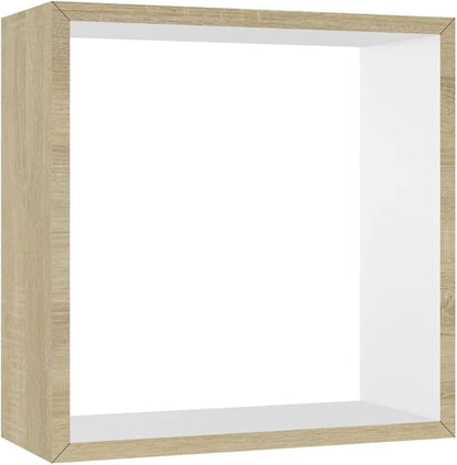 vidaXL 3 pcs Wall Cube Shelves in White and Sonoma Oak - Image 4
