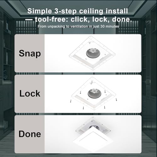 Bathroom Exhaust Fan with Light, 12 INCH, Upgraded Quiet Square Vent Fans with - Image 5