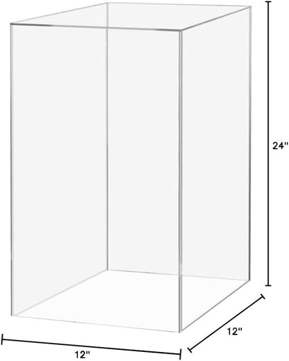 Tall Display Box Clear Acrylic 12" x 12” x 24” No Lid Hollow Pedestal 5 Sided - Image 10