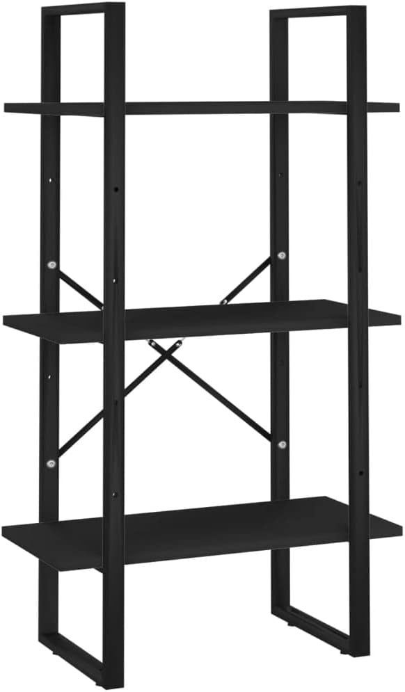 Black Metal Storage Shelf 11.8 x 23.6 x 41.3 in Matte Engineered Wood Bookcase - Image 3