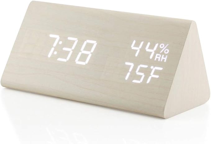 OCT17 Wooden Alarm Clock, Wood Alarm Clock Smart LED Digital Clock - Image 4