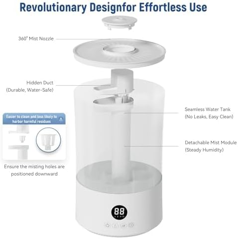 Humidifiers for Bedroom, 4L Top Fill Humidifier for Large Room, 250ml/h Cool - Image 3