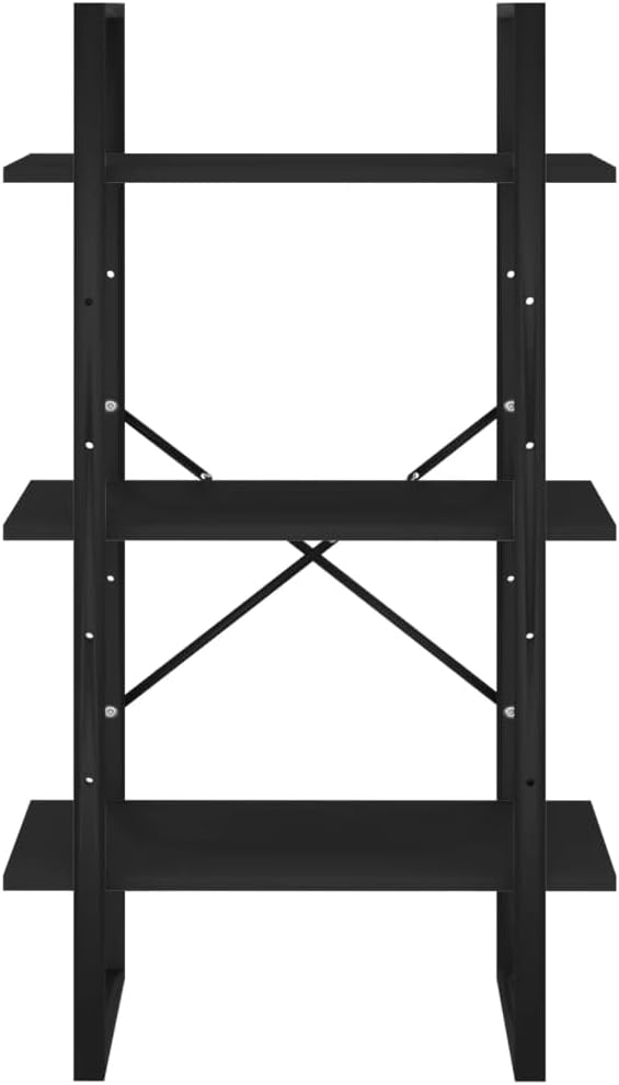 Black Metal Storage Shelf 11.8 x 23.6 x 41.3 in Matte Engineered Wood Bookcase - Image 6