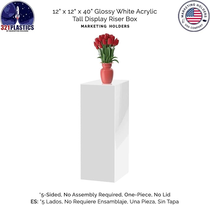 Marketing Holders Acrylic Display Riser Box White Pedestal 12" x 12" x 40" No - Image 5