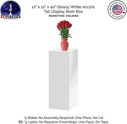 Marketing Holders Acrylic Display Riser Box White Pedestal 12" x 12" x 40" No - Image 5