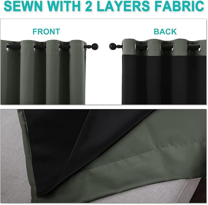 NICETOWN Dark Mallard 100% Blackout Lined Curtains, 2 Thick Layers Completely - Image 5