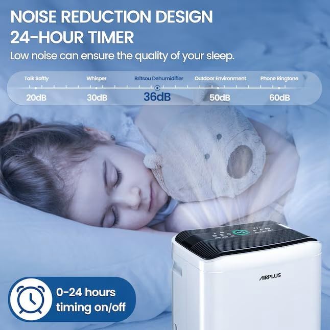 AIRPLUS 70 Pints Dehumidifiers for Home, 5500 Sq. Ft Dehumidifier for Basement - Image 3