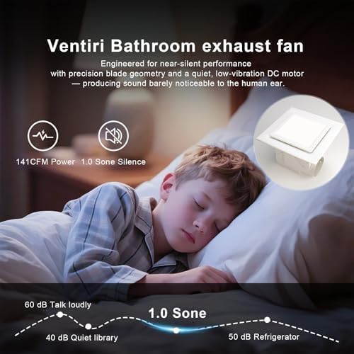 Bathroom Exhaust Fan, 12 INCH, Upgraded Quiet Square Vent Fans, 141 CFM - Image 3