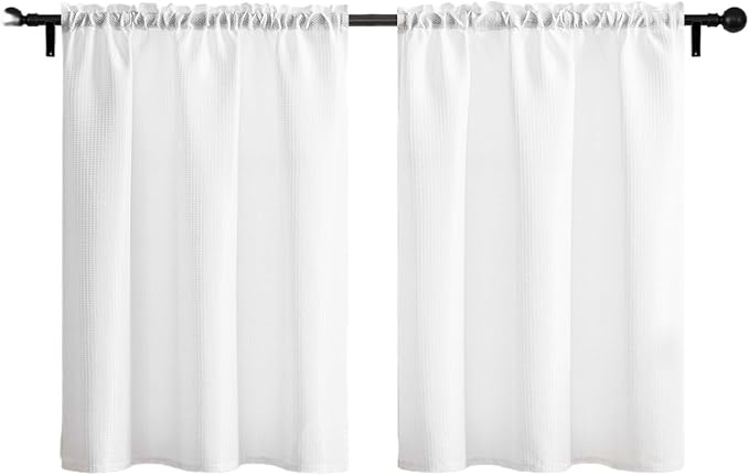 Home Queen White Waffle Bathroom Window Curtains, Water Repellent Rod Pocket by HomeQueen
