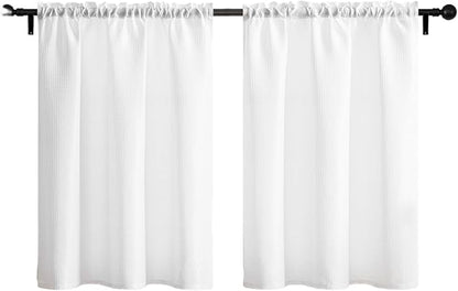 Home Queen White Waffle Bathroom Window Curtains, Water Repellent Rod Pocket by HomeQueen